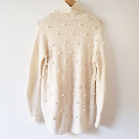 Madewell Snow Globe Bobble Turtleneck Sweater Wool Alpaca Blend Ivory Cream S - Picture 3 of 13